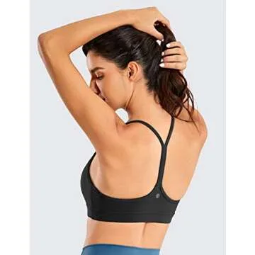CRZ YOGA Y Back Womens Sports Bra - Padded Racerback Spaghetti Thin Strap Low Impact Workout Sexy Low Cut Yoga Bra Black Small