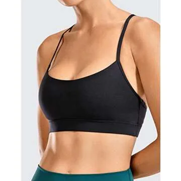 CRZ YOGA Y Back Womens Sports Bra - Padded Racerback Spaghetti Thin Strap Low Impact Workout Sexy Low Cut Yoga Bra Black Small