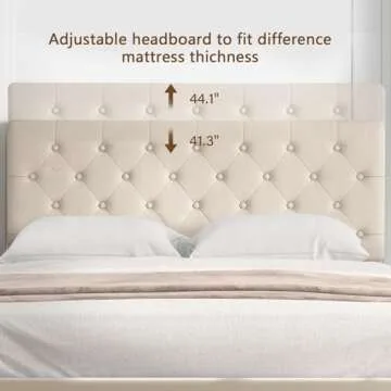 Catrimown Queen Size Upholstered Bed Frame with Button-Tufted Headboard, Linen Platform Bed with Wooden Slat Support, Mattress Foundation, Noise-Free Design, Easy Assembly - Beige