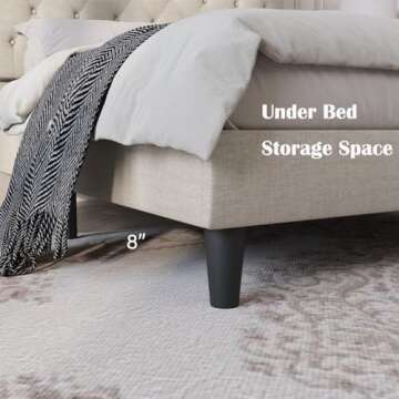 Catrimown Queen Size Upholstered Bed Frame with Button-Tufted Headboard, Linen Platform Bed with Wooden Slat Support, Mattress Foundation, Noise-Free Design, Easy Assembly - Beige