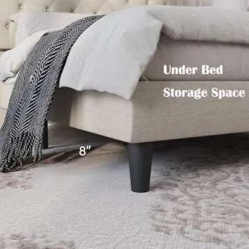 Catrimown Queen Size Upholstered Bed Frame with Button-Tufted Headboard, Linen Platform Bed with Wooden Slat Support, Mattress Foundation, Noise-Free Design, Easy Assembly - Beige