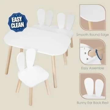 UTEX Kids Table and Chair Set, Fun Bunny Design for Children