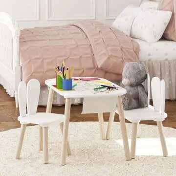 UTEX Kids Table and Chair Set, Fun Bunny Design for Children