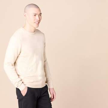 Amazon Essentials Men's Crewneck Sweater, 100% Cotton, Oatmeal Heather, Medium, Big & Tall Options A...