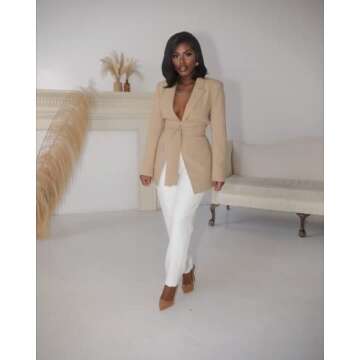 The Drop Women's Travertine Belted Blazer by @idesign8, 2X, Plus Size