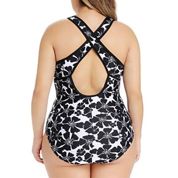 Plus Size Floral One Piece Swimsuit Plunge Neckline