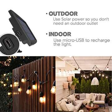 MagicPro Solar String Lights, 15 LED Bulbs Waterproof Heavy Duty Outdoor 44 Ft for Garden Yard Deck Warm White