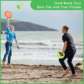 PULEEBO Toss and Catch Ball Game Set - Fruit Design Catch Game for Kids Adults Beach Yard Lawn Outdoor Indoor 6 Sticky Paddles 3 Balls and 1 Storage Bag