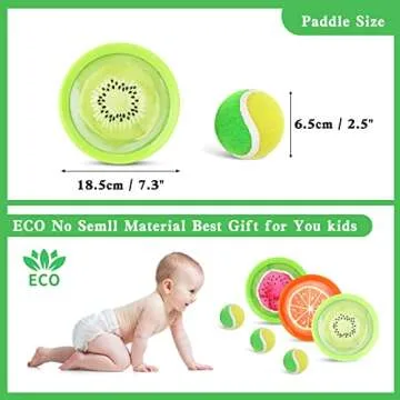 PULEEBO Toss and Catch Ball Game Set - Fruit Design Catch Game for Kids Adults Beach Yard Lawn Outdoor Indoor 6 Sticky Paddles 3 Balls and 1 Storage Bag
