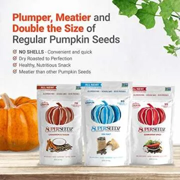 SuperSeedz Dry Roasted Pumpkin Seeds - Sea Salt Pepitas, Whole 30, Paleo, Vegan & Keto Snacks, 8g Plant Based Protein, Produced In USA, Dairy Free, Nut Free, Gluten Free Snack (5oz, 6-pack)