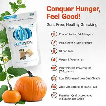 SuperSeedz Dry Roasted Pumpkin Seeds - Sea Salt Pepitas, Whole 30, Paleo, Vegan & Keto Snacks, 8g Plant Based Protein, Produced In USA, Dairy Free, Nut Free, Gluten Free Snack (5oz, 6-pack)
