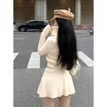 Comfortable Yellow High Neck Crop Sweater & Skirt