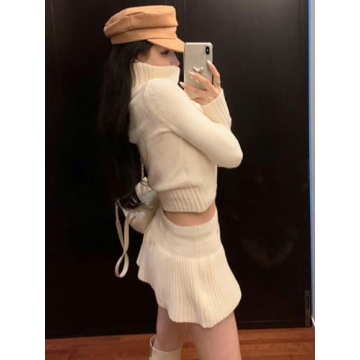 Comfortable Yellow High Neck Crop Sweater & Skirt