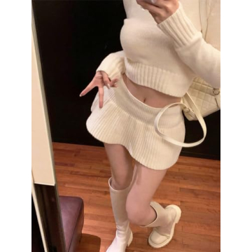 Comfortable Yellow High Neck Crop Sweater & Skirt