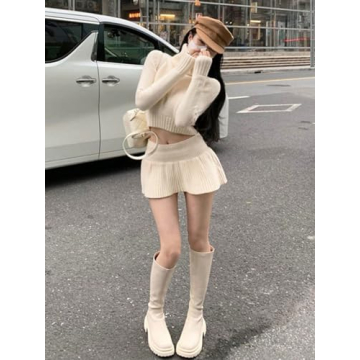 Comfortable Yellow High Neck Crop Sweater & Skirt