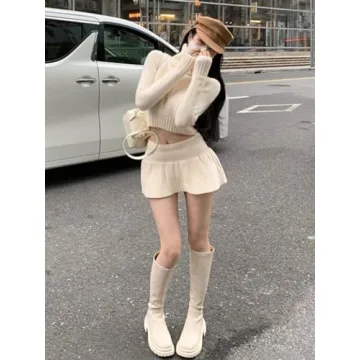 Comfortable Yellow High Neck Crop Sweater & Skirt