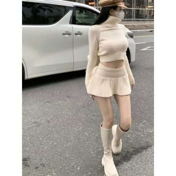 Comfortable Yellow High Neck Crop Sweater & Skirt