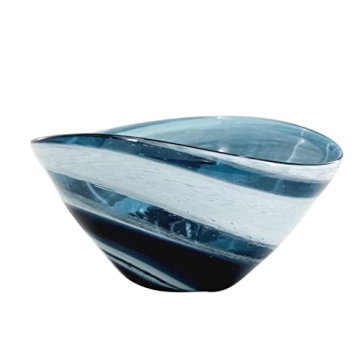 A&B Home Blue and White Swirling Fruit Bowl - Transparent Oval Glass Bowl with Controlled Bubble, Ta...
