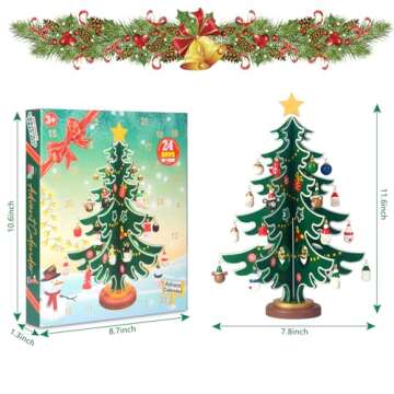 EIDIND Christmas Advent Calendar, 24 Days Christmas Countdown Advent Calendar Wooden Tabletop Christmas Tree with 30 Snowman Santa Ornaments Decorations, Christmas Party Decoration Xmas Gift for Kids