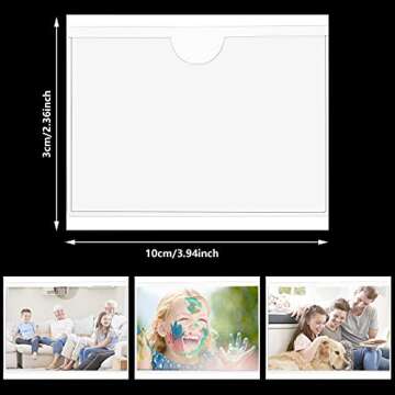 36 Pieces Self-Adhesive Business Card Pockets with Top Open Crystal Clear Library Card Pockets Card Holder for Organizing and Protecting Cards Photos 3.5 x 2.4 inch, with Sticky Notes