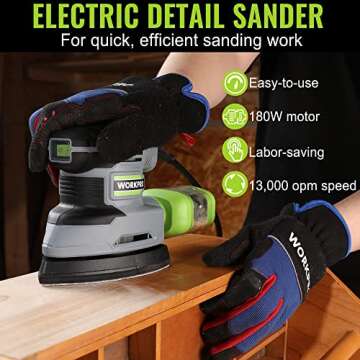 WORKPRO Detail Sander, 13,000 OPM Compact Electric Sander with Dust Collector, 1.6Amp Power Sander w...