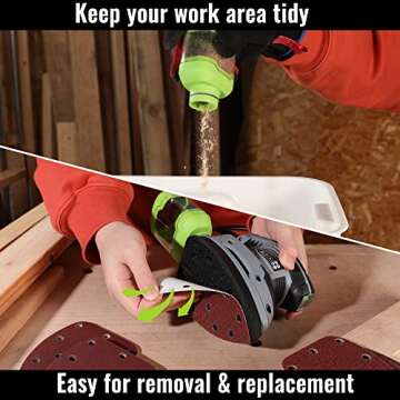 WORKPRO Detail Sander, 13,000 OPM Compact Electric Sander with Dust Collector, 1.6Amp Power Sander with 15PCS Sanderpapers for Tight Spaces Woodworking