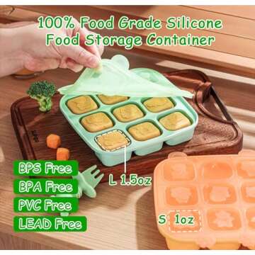 Lphianx Silicone Freezer Tray with Lid, Food Storage Container for Homemade Baby Food, Vegetable, Fr...