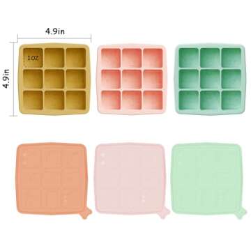 Lphianx Silicone Freezer Tray with Lid, Food Storage Container for Homemade Baby Food, Vegetable, Fruit Purees, Breast Milk Feeder & Mini Nibble Combo, Breastmilk Popsicle Molds, 3 Pack (S)