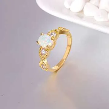 CiNily Gold Opal Ring- Yellow Gold Plated Women Jewelry Gemstone Engagement Anniversary Ring Size 9