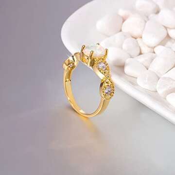 CiNily Gold Opal Ring- Yellow Gold Plated Women Jewelry Gemstone Engagement Anniversary Ring Size 9