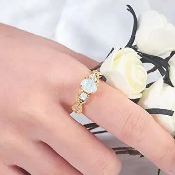 CiNily Gold Opal Ring- Yellow Gold Plated Women Jewelry Gemstone Engagement Anniversary Ring Size 9