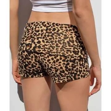 Women Low Waist Lounge Shorts Fold Over Skinny Pajamas Shorts Summer Casual Pj Bottom Sleep Shorts(T Fold Leopard 15,Medium)