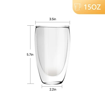 D.M DESIGN·MASTER [2 PACK,12 OZ -Premium Double Wall Insulated Glass, Coffee or Tea Glass Mugs, Thermo Insulated Glass, Perfect for Latte, Cappuccino, Americano, Tea and Beverage