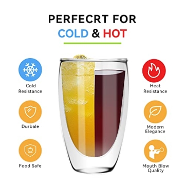 D.M DESIGN·MASTER [2 PACK,12 OZ -Premium Double Wall Insulated Glass, Coffee or Tea Glass Mugs, Thermo Insulated Glass, Perfect for Latte, Cappuccino, Americano, Tea and Beverage