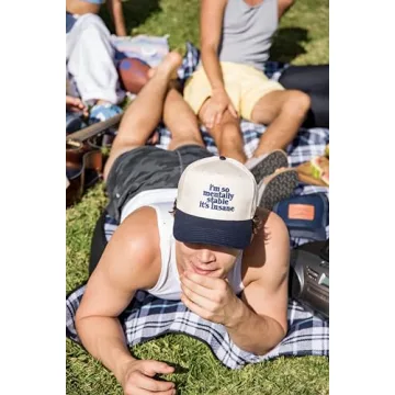 Funny 'I'm So Mentally Stable' Baseball Cap - Unisex Tan/Blue