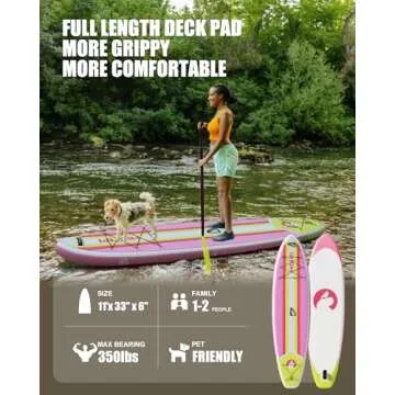Highpi Inflatable Paddle Board, 11'x33''x6'' Pink Stand Up Paddle Board for Adults&Youth, Versatile Yoga Paddle Board
