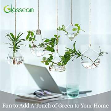 Glasseam Hanging Planters Glass Terrarium: 5Pcs Modern Plant Propagation Stations Hydroponic Wall Va...