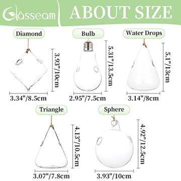 Glasseam Hanging Planters Glass Terrarium: 5Pcs Modern Plant Propagation Stations Hydroponic Wall Vases for Air Plants Flowers Indoor Window Home Decor