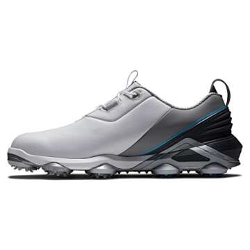 FootJoy Men's Tour Alpha Previous Season Style Golf Shoe, White/Grey/Blue, 10.5
