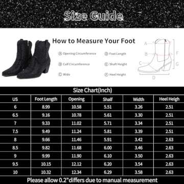 MISSMILLER Women’s Rhinestone Cowboy Boots Mid Calf Pointed Toe Sparkly Block Heel Cowgirl Boots with Pull On Tabs