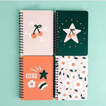 ALIMITOPIA 4 Pack A5 Spiral Notebook Journal,Wirebound Ruled Sketch Book NotePad Diary Memo Planner,A5 Size(8.3X5.7) & 80 sheets (Floral Flowers)