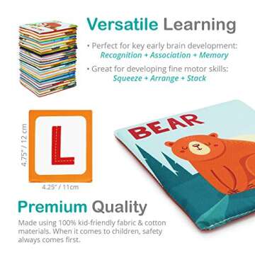 Urban Kiddy Zoo Alphabet Cards | Soft Alphabet Flash Cards, Educational Early Learning Infant Toys for Babies Infants Toddlers Boys Girls Kids Over 0 1 2 3 Years Old | My First ABC Animal Cloth Cards