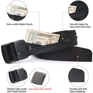 JASGOOD Travel Security Money Belt with Hidden Money Pocket - Cashsafe Anti-Theft Wallet Unisex Nick...