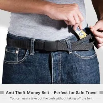 JASGOOD Travel Security Money Belt with Hidden Money Pocket - Cashsafe Anti-Theft Wallet Unisex Nickel free Nylon Belt