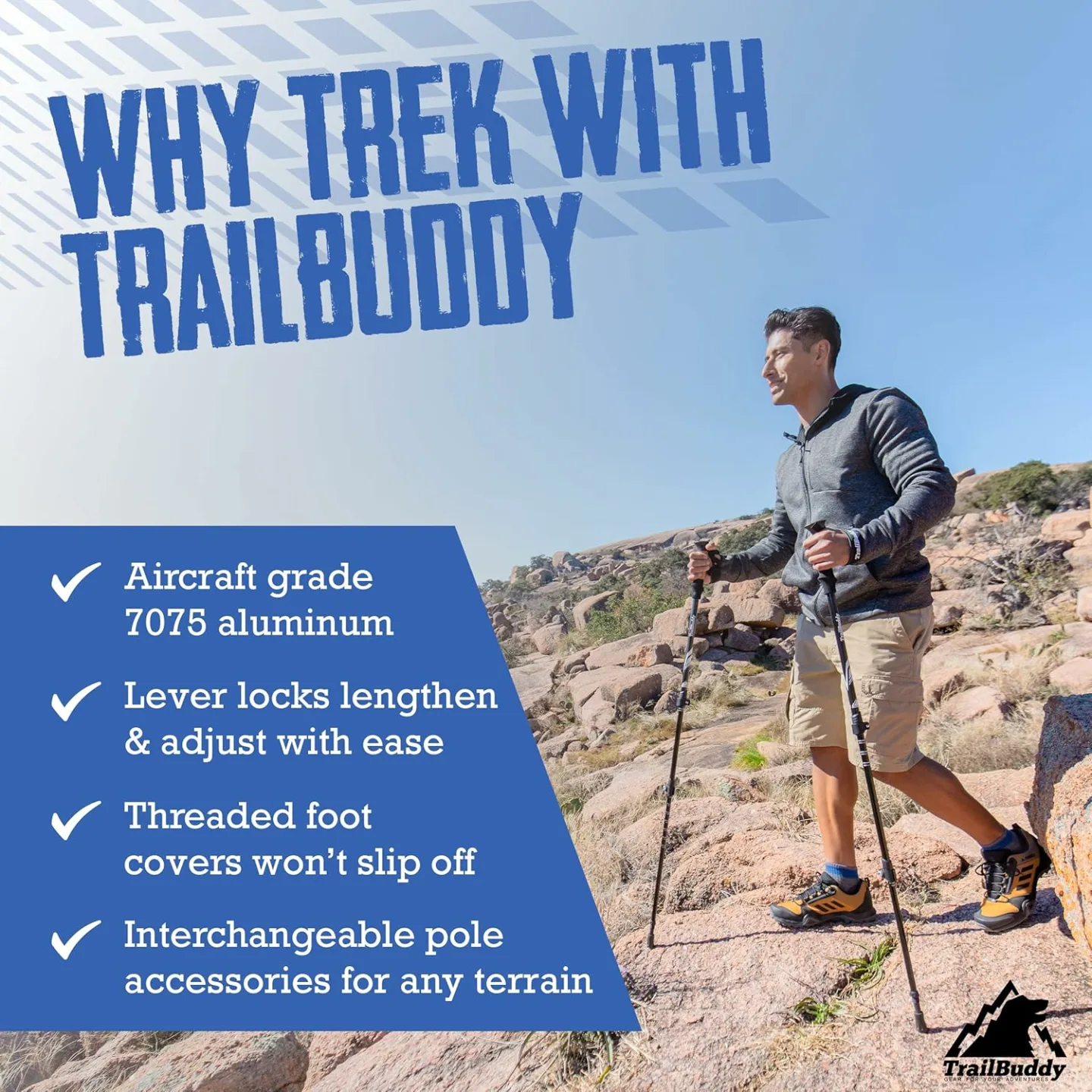 TrailBuddy Lightweight Trekking Poles - Best for Hiking