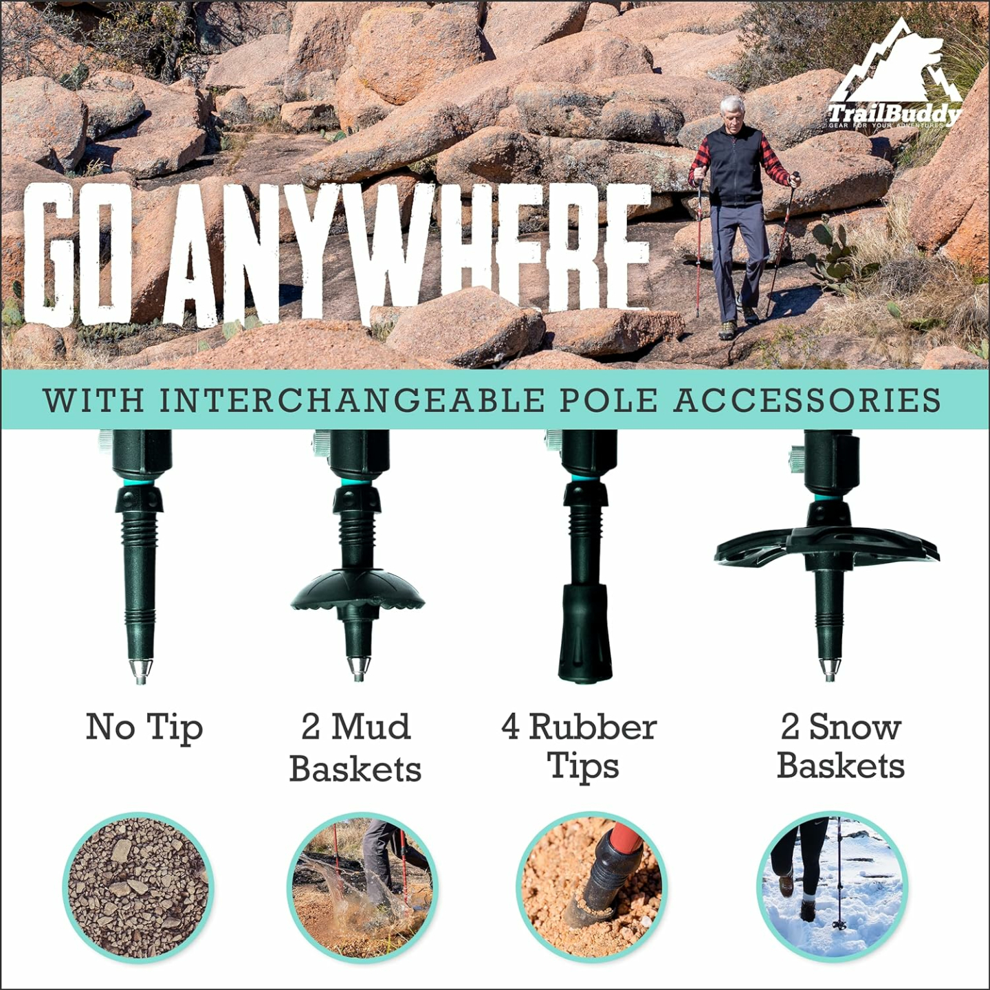 TrailBuddy Lightweight Trekking Poles - Best for Hiking