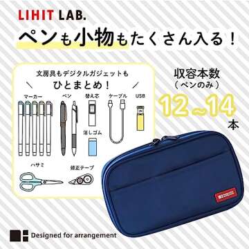 LIHIT LAB Large Capacity Zipper Pencil Case For School Office College, Big Capacity 4 Compartments P...
