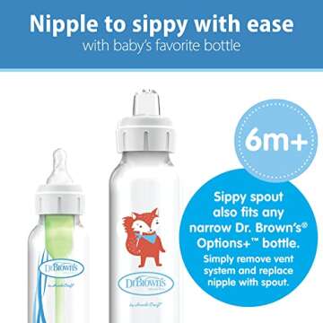 Dr. Brown's Milestones Narrow Sippy Bottle, 100% Silicone Soft Sippy Spout, 8oz/250mL, Fox & Lion, 6m+