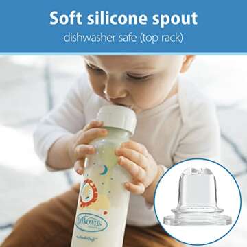 Dr. Brown's Milestones Narrow Sippy Bottle, 100% Silicone Soft Sippy Spout, 8oz/250mL, Fox & Lion, 6m+