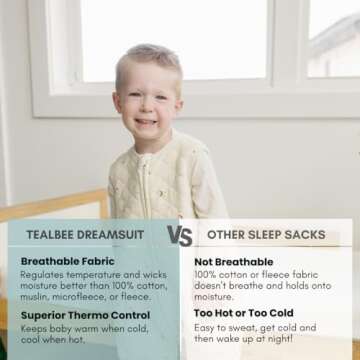 Tealbee Dreamsuit: Toddler Sleep Sack with Feet 2T-3T - 1.2 TOG All Season Baby Wearable Blanket for Walkers - Rayon made from Bamboo, Organic Cotton Sleep Bag - Moons Stars